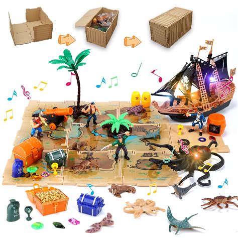 JoyStone 33 PCS Light and Sound Pirate Action Figure Toy Set with Map ...