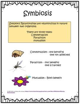 Symbiosis Color By Number Commensalism Parasitism And Mutualism