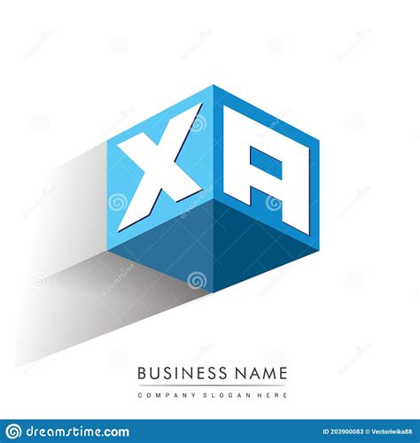 Letter Xa Logo In Hexagon Shape And Blue Background Cube Logo With