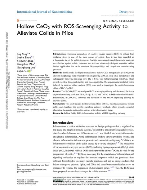 Pdf Hollow Ceo2 With Ros Scavenging Activity To Alleviate Colitis In Mice