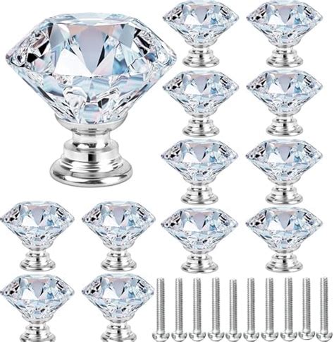 MINGZE 12pcs 30mm Crystal Door Handle Crystal Dresser Knobs Clear