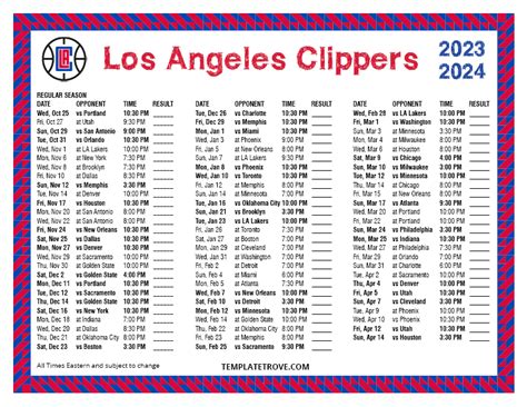 Printable 2023 2024 Los Angeles Clippers Schedule