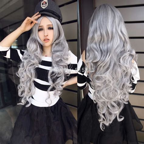 Dd009246 Sexy Harajuku Curly Long Gray Hair Wig Women Cosplay Party