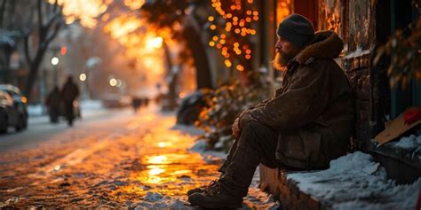 Premium Photo Old Homeless Man Sitting On The Street In Winter