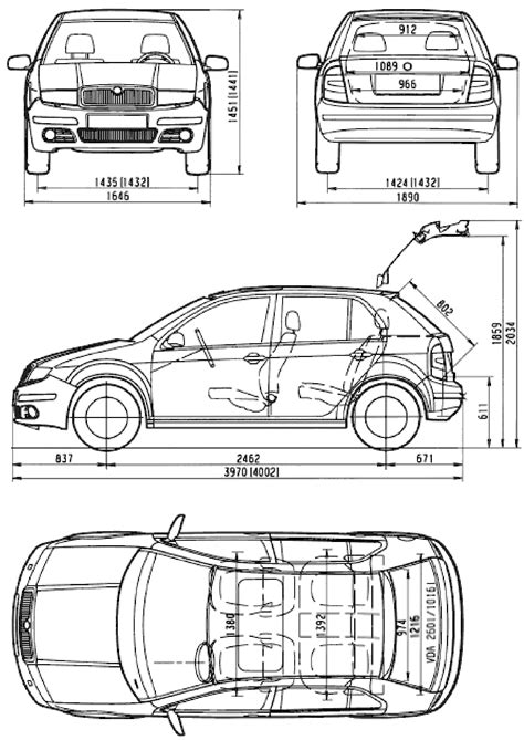 Skoda Fabia Hatchback Blueprints Free Outlines