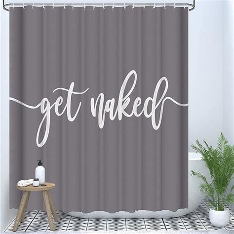 Amazon Eleroye Shower Curtain Funny Cute Get Naked Fashionable Grey Background White Words