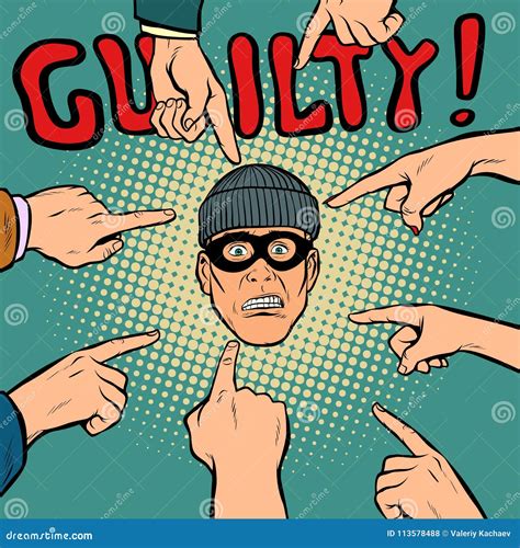 Guilty Thief Robber Hands Point To The Center Stock Vector