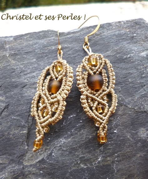 Boucles D Oreilles Macram Fil Kaki