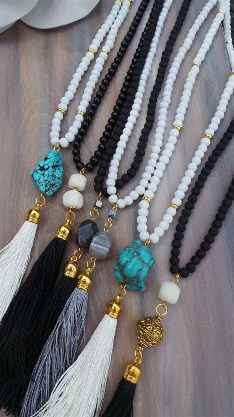 Long Black Beaded Tassel Necklace With By AllAboutEveCreations