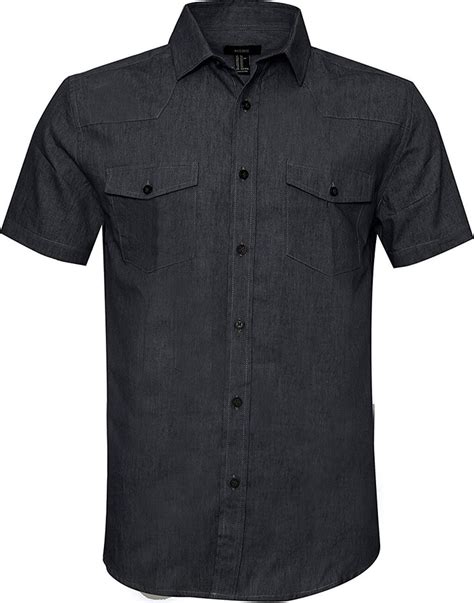 Soopo Mens Cotton Short Sleeve Denim Work Shirt Black Xl Shopstyle