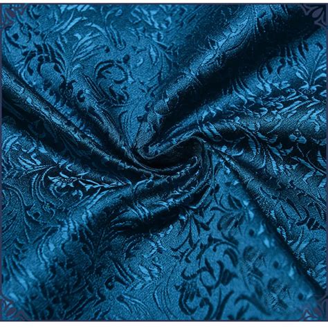 75x50cm Blue Floral Style Damask Silk Satin Brocade Jacquard Fabric