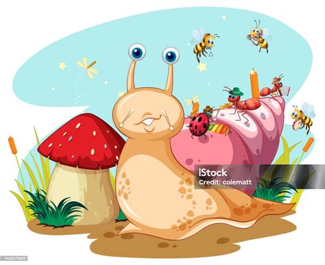 Siput Dan Serangga Lucu Dalam Gaya Kartun Ilustrasi Stok Unduh Gambar