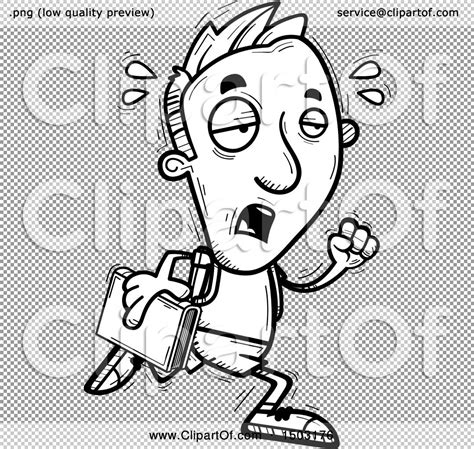 Clipart of a Black and White Tired Running Male College Student ...