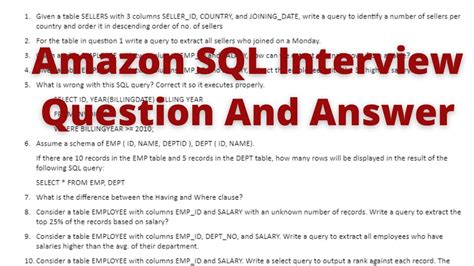 Amazon Sql Interview Question And Answer Sql Practice Exercises