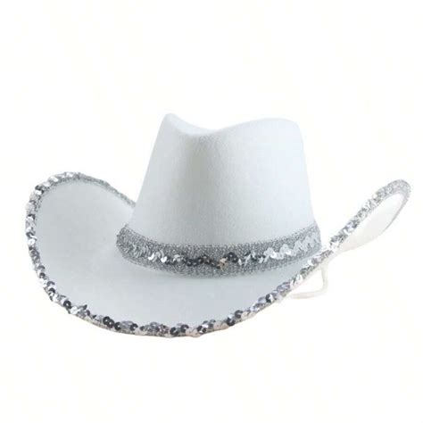 Western Cowboy Hat With Sequins And Silver Trim For Dancing Parties