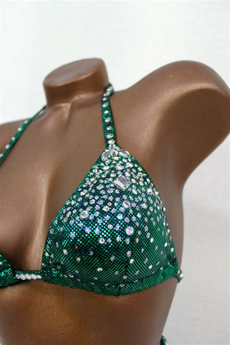 NPC IFBB Competition Bikini Dark Green Hologram Two Piece Etsy