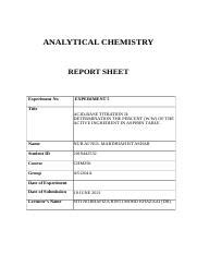 CHM256 LAB REPORT EXP5 Docx ANALYTICAL CHEMISTRY REPORT SHEET