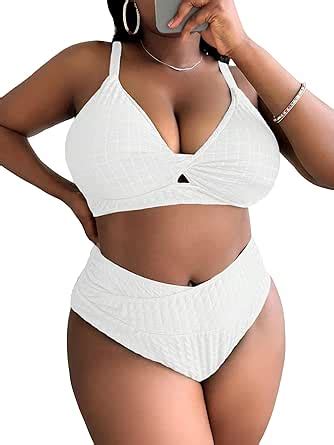Amazon SOLY HUX Women S Plus Size Two Piece Swimsuit High Waisted Bikini Sets Twist Cut Out