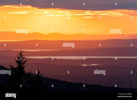 The View To The West At Sunset From The Summit Of Cadillac Mountain In