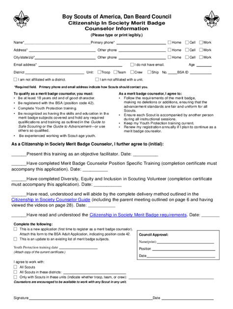 Fillable Online Merit Badgesboy Scouts Of America Dan Beard Council