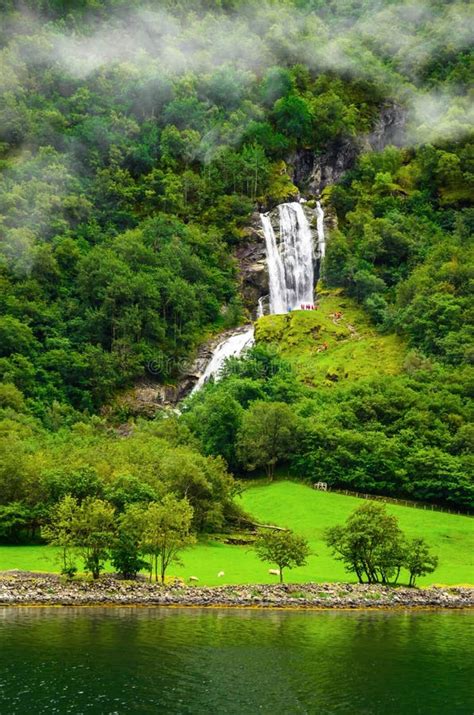 View On Waterfall In Sognefjord One Of The Most Beautiful Fjords In