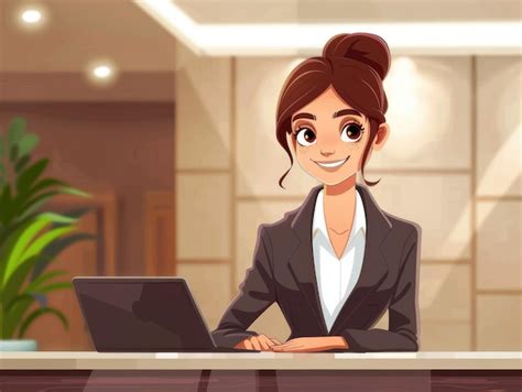 Receptionist At Modern Hotel Front Desk Portrait Premium Ai Generated