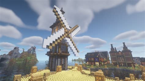 【洋風】海沿いの風車と小麦畑【マイクラ】 【マイクラ】くちばしの建築ブログ