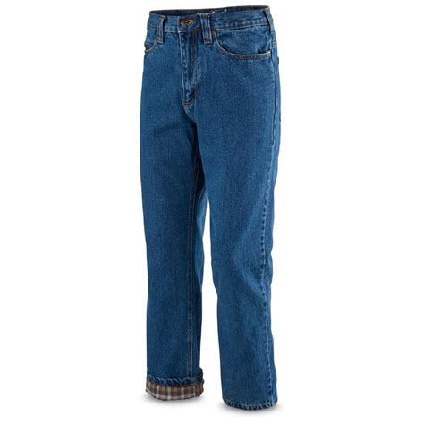 Guide Gear Men S Flannel Lined Denim Jeans 221527 Insulated Pants Overalls And Coveralls At