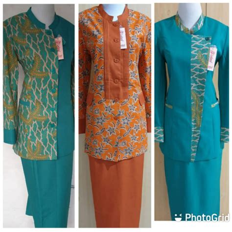 Jual STELAN BAJU KERJA KOMBINASI BATIK ROK SERAGAM KANTOR SERAGAM DINAS