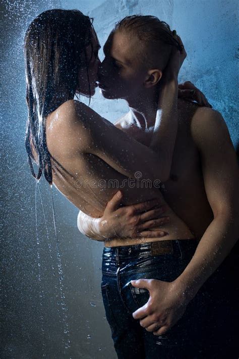 Naked Couple Kissing In A Shower In The Dark Stock Photo Image Of Male Provocative