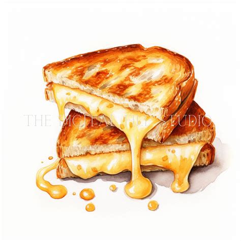 Watercolor Cheese Toasties Clipart Pngjpgpdf Cheese Toastie Digital