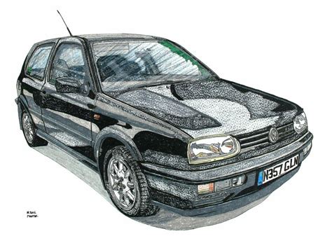 Vw Golf Mk3 Gti Drawing My Drawing Hand Drawn On Watercolour Paper