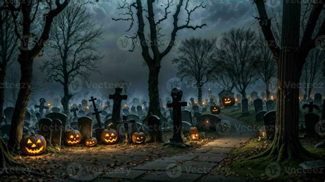 A Spooky Graveyard Halloween Scene ai generated 27948253 Stock Photo at ...