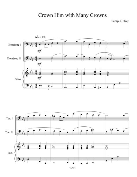 Crown Him With Many Crowns Trombone Duet With Piano Accompaniment Arr B C Dockery Sheet