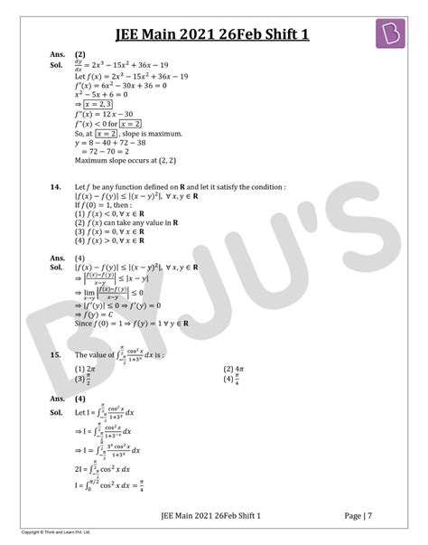 JEE Main 2021 February 26 Shift 1 Maths Question Paper with Solutions