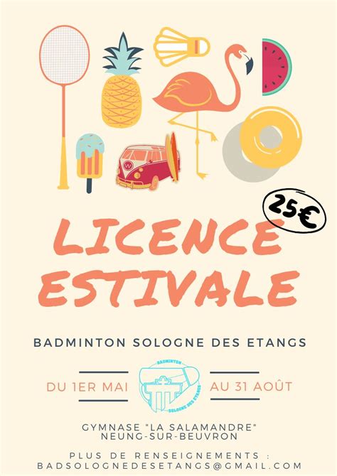 Licence Estivale Badminton Neung Sur Beuvron Site Officiel