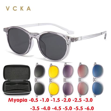 VCKA Transparent Frame Women Myopia Sunglasses 6 In 1 Fashion Polarized