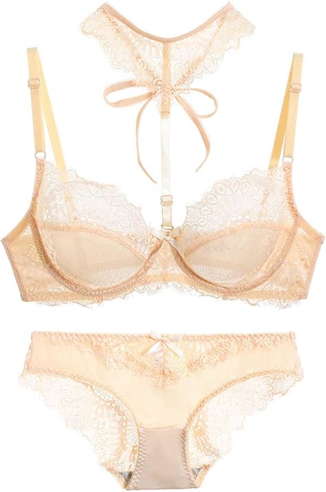 Amazon Women 2pcs Lace Lingerie Set See Through Underwear Lace Bra And Panty Sets Exotic