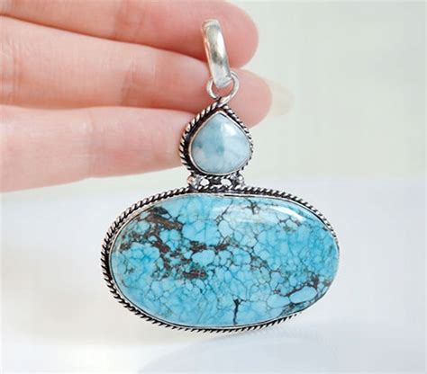 Naturalny LARIMAR I TURKUS Zawieszka Wisiorek 12710619026 Oficjalne