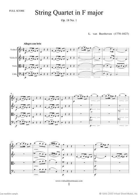 Beethoven Quartet Op No In F Major Sheet Music For String Quartet