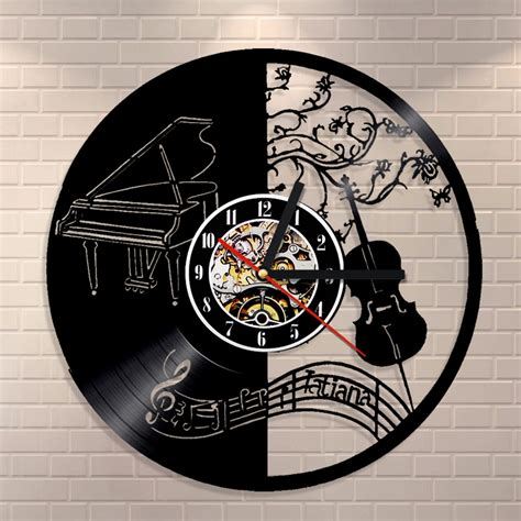 Piano And Violin Vinyl Wall Clock Template For Laser Cut Free Vector