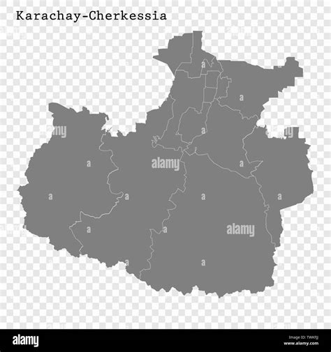 high quality map  karachay cherkessia   region  russia  borders   districts