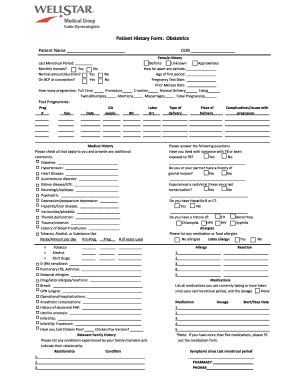 Fillable Online Wellstar Patient History Form Obstetrics Wellstar