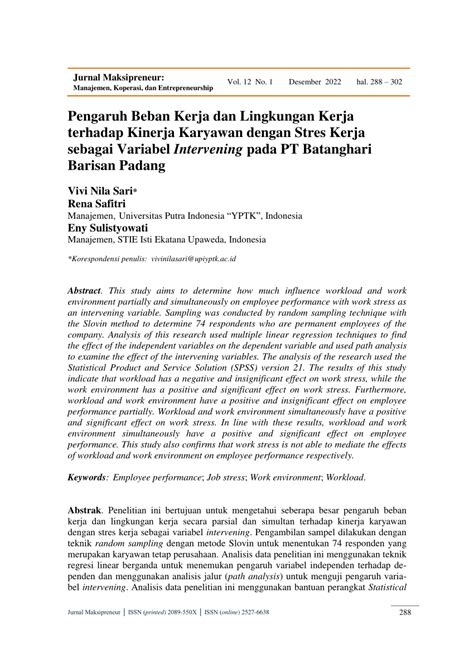 PDF Pengaruh Beban Kerja Dan Lingkungan Kerja Terhadap Kinerja