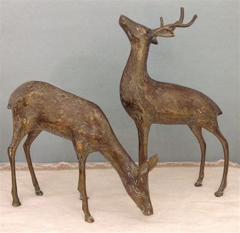 Solid Brass Deer Figurine Pair Large Deer Sculpture Pair Deer Etsy