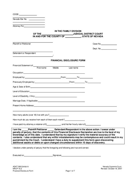 General Financial Disclosure Form Nevada Fill Online Printable