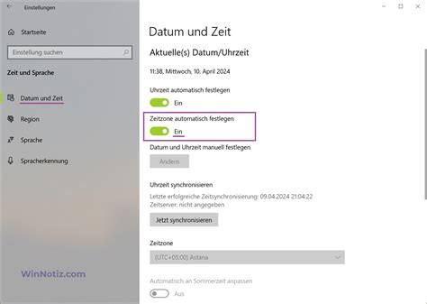 Zeitzone Einstellen Windows 10 WinNotiz