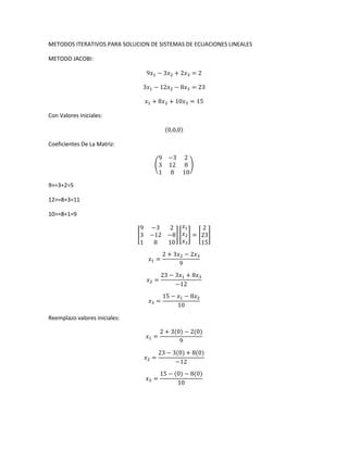 Metodos Iterativos Para Solucion De Sistemas De Ecuaciones Lineales
