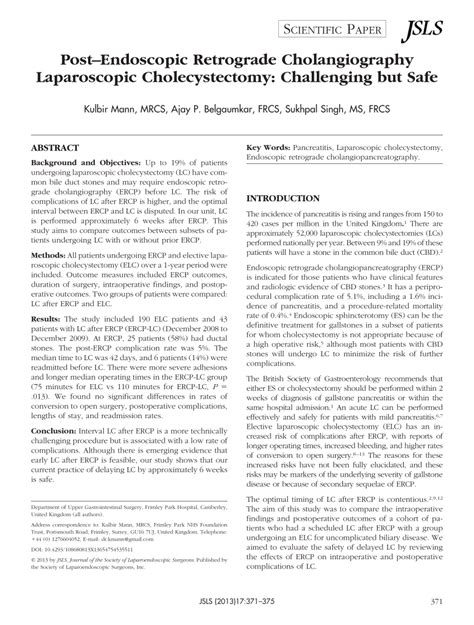 Pdf Post Endoscopic Retrograde Cholangiography Laparoscopic Cholecystectomy Challenging But Safe