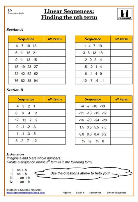 Sequence Math Worksheet